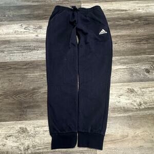 Adidas Blue White Men Medium Essential Fleece Tapered Cuff Jogger Sweatpants Gym